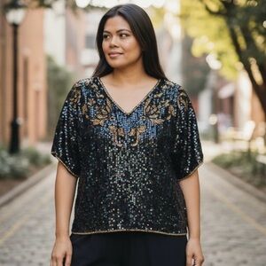 Elegance By Anuran Silk vintage 
Sequined Top size L